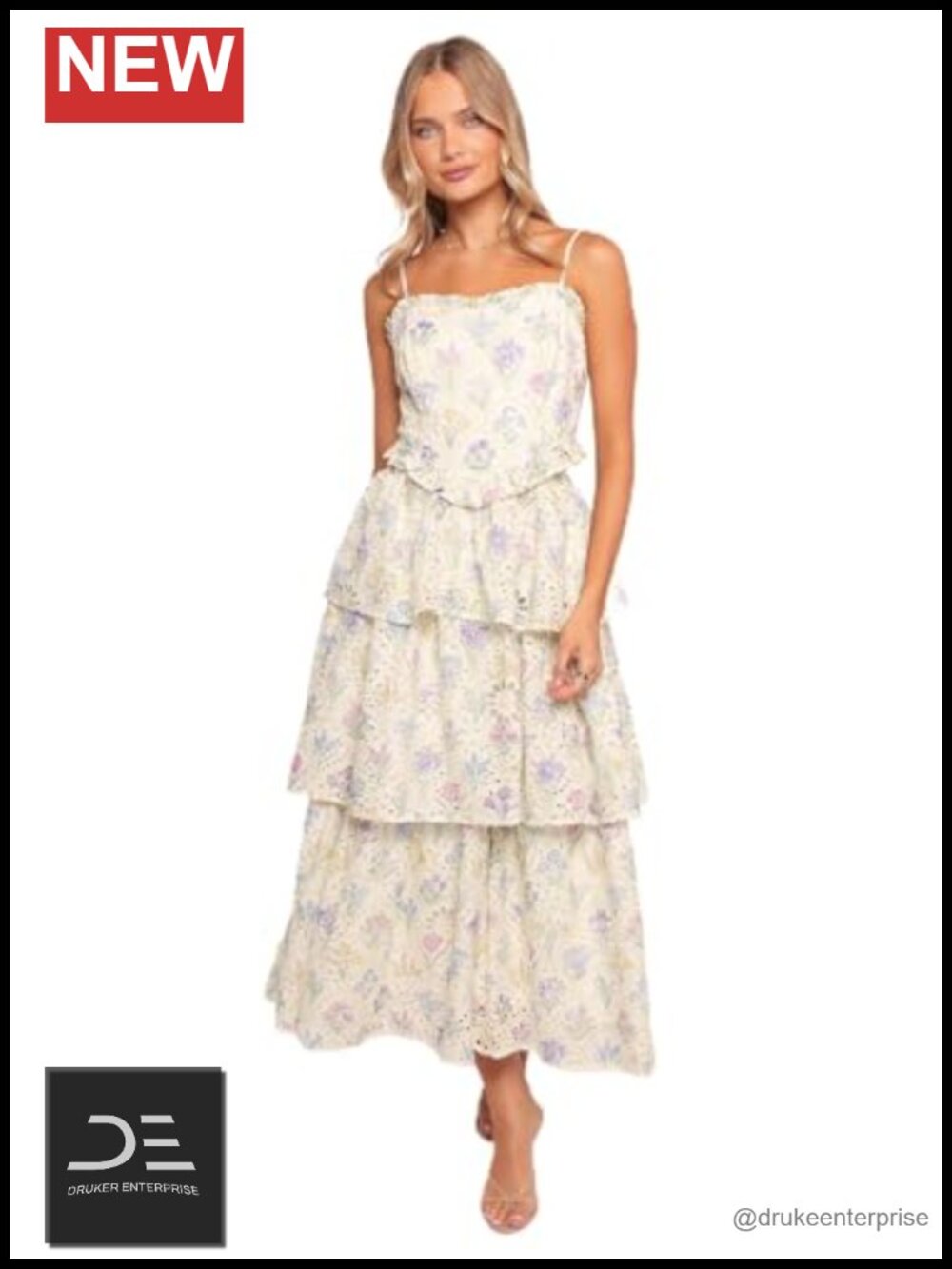 Petal & Pup Iveta Midi Dress Square Neck Tiered A-Line